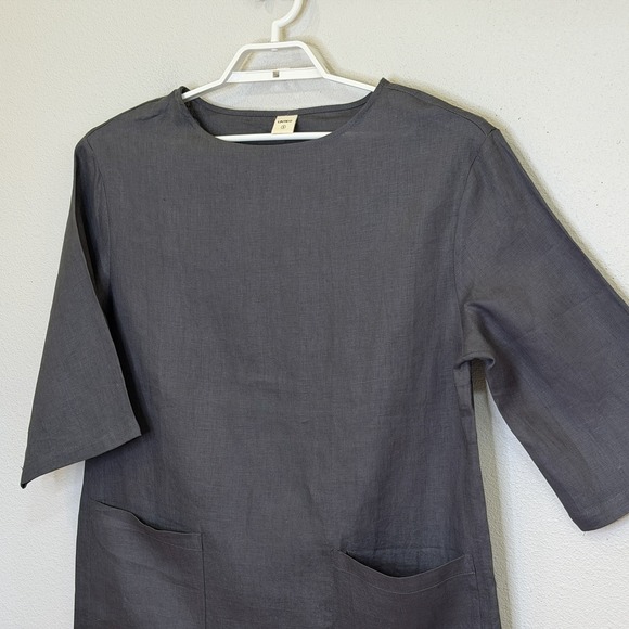 Lintico Tunic Top Womens Small Dark Gray 100% Linen Lagenlook 3/4 Sleeve Pockets - Picture 2 of 7
